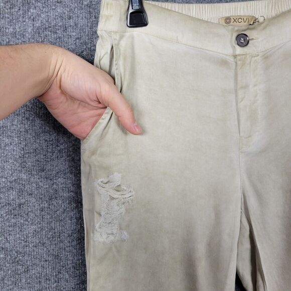 NWT XCVI Beige 22129 Fawn Tencel Stretch Twill Distressed Pants SIZE SMALL - Picture 4 of 16
